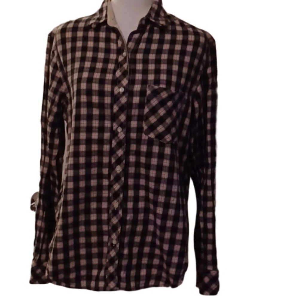 -- Victoria's Secret Blue and White Casual Button Down Shirt Women's Size Small